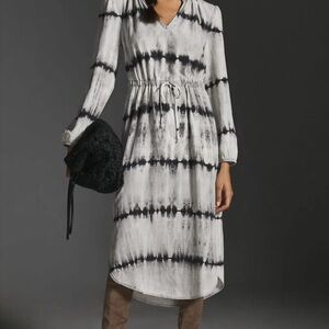 Anthropology Cloth and Stone black and Gray Tie-Dye Dress with drawstring waist